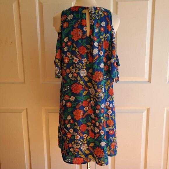 Dress Eyeshadow Blue Floral Cold Shoulder Women's WOMAN'S Size Medium - Picture 5 of 11